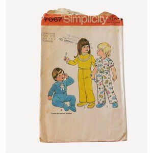 Simplicity 7067 Toddler Pajamas 1975 Vintage Sewing Pattern Sizes 3 4 Cut